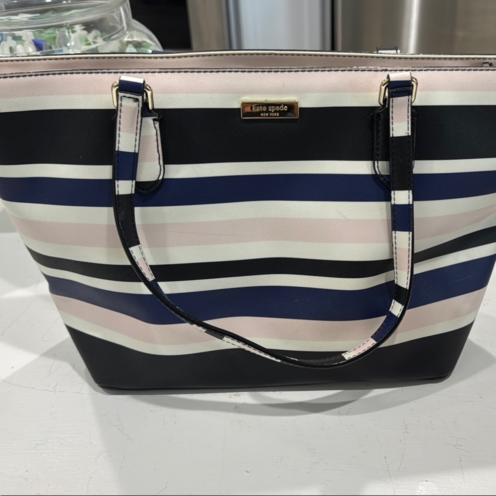 Kate Spade Blue and Pink Tote Bag with Striped Design
